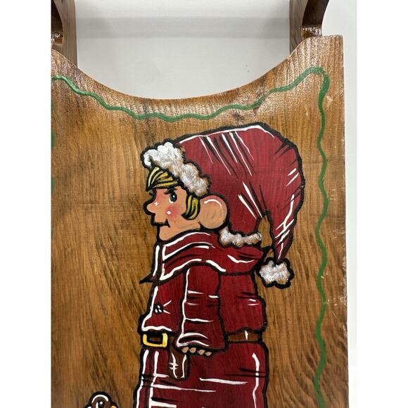 Vtg Hand Made Wooden Musical Sled Christmas Decor Artist Signed USA Cottage Core - Picture 2 of 8